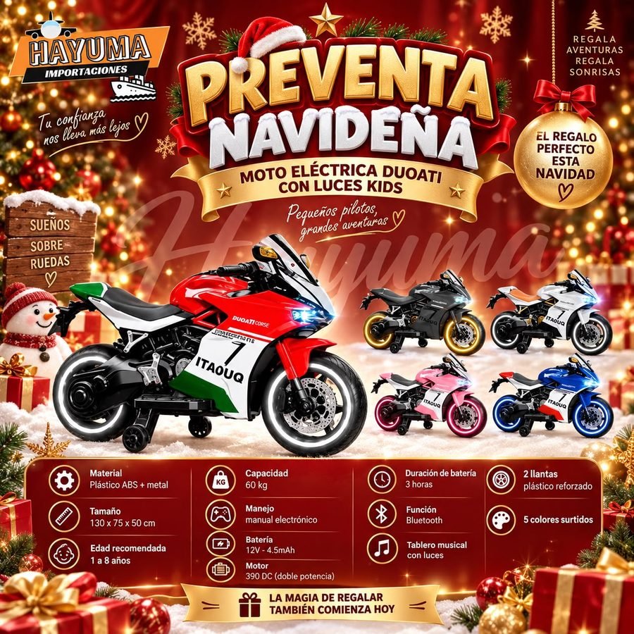 Moto Eléctrica Ducati Kids con Luces — Preventa Navideña
